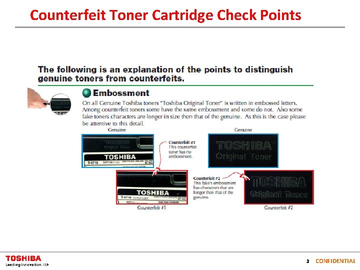 Counterfeit Toner Cartridge Check Points 3 CONFIDENTIAL 