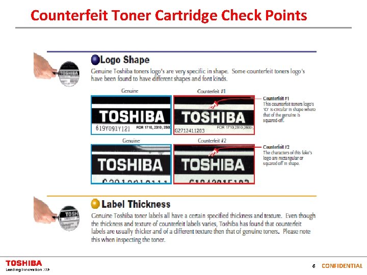 Counterfeit Toner Cartridge Check Points 6 CONFIDENTIAL 