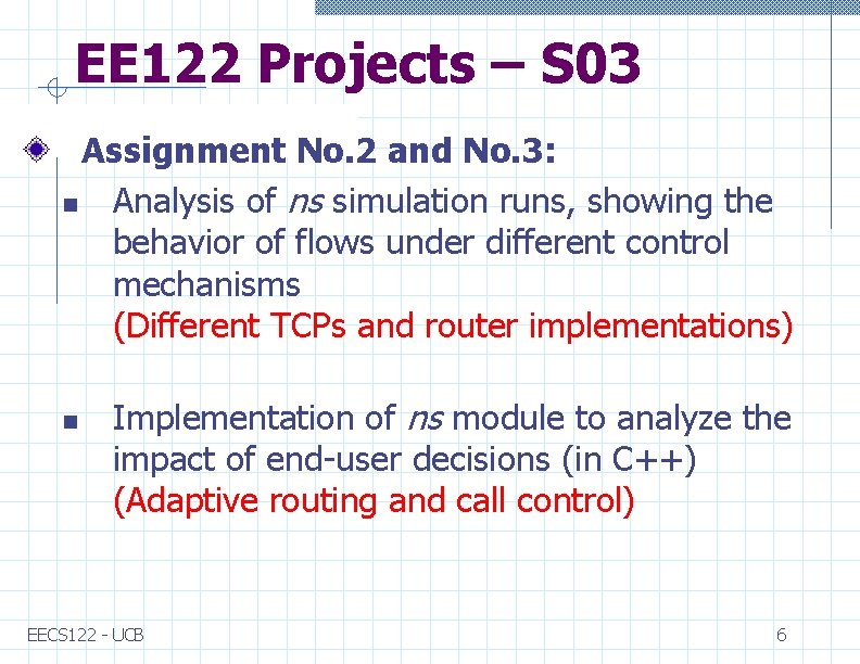 EE 122 Projects – S 03 Assignment No. 2 and No. 3: n Analysis