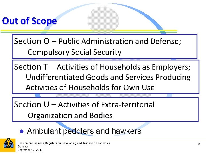 Out of Scope Section O – Public Administration and Defense; Section S – Other