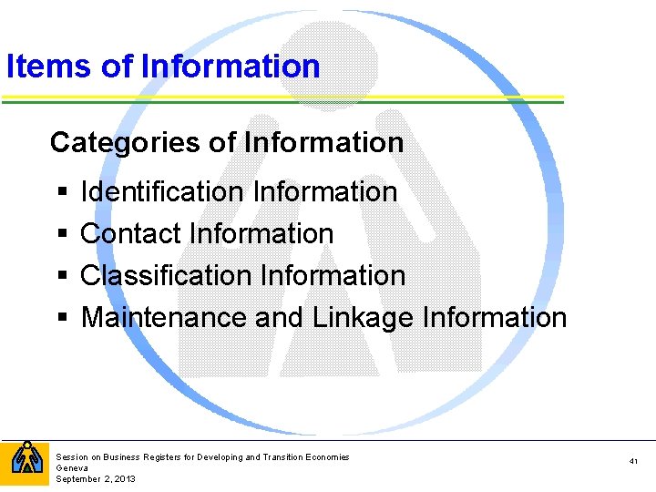 Items of Information Categories of Information § § Identification Information Contact Information Classification Information