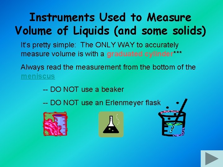 Instruments Used to Measure Volume of Liquids (and some solids) It’s pretty simple: The