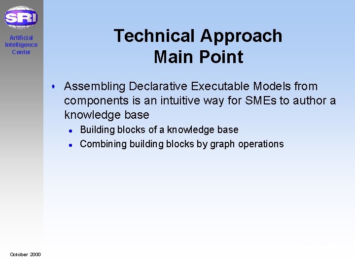 Technical Approach Main Point Artificial Intelligence Center s Assembling Declarative Executable Models from components