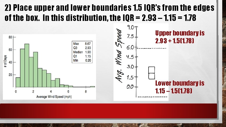 2) Place upper and lower boundaries 1. 5 IQR’s from the edges of the