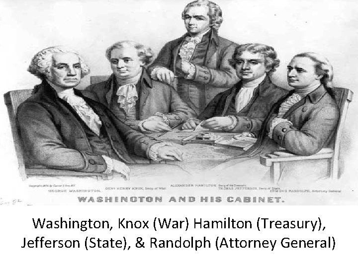 Washington, Knox (War) Hamilton (Treasury), Jefferson (State), & Randolph (Attorney General) 