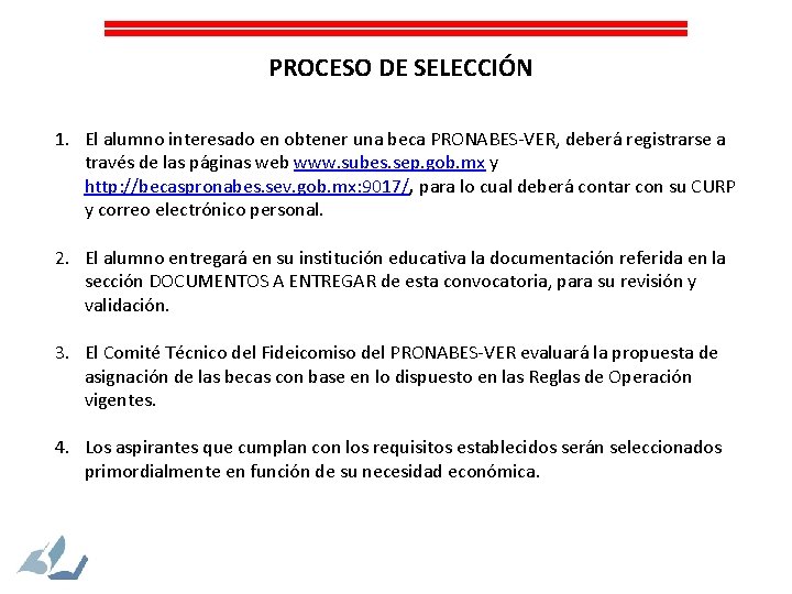 PROCESO DE SELECCIÓN 1. El alumno interesado en obtener una beca PRONABES-VER, deberá registrarse