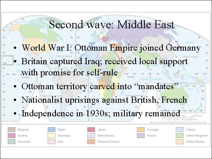 Second wave: Middle East • World War I: Ottoman Empire joined Germany • Britain