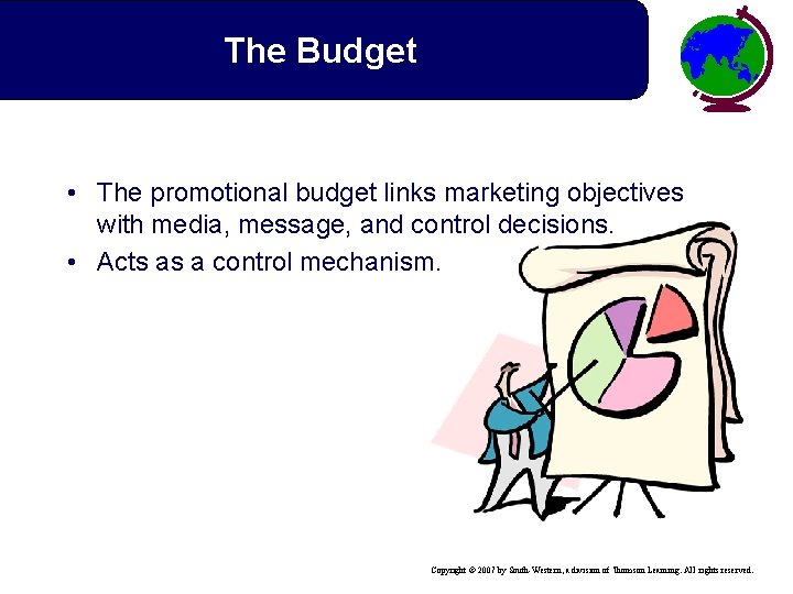 The Budget • The promotional budget links marketing objectives with media, message, and control