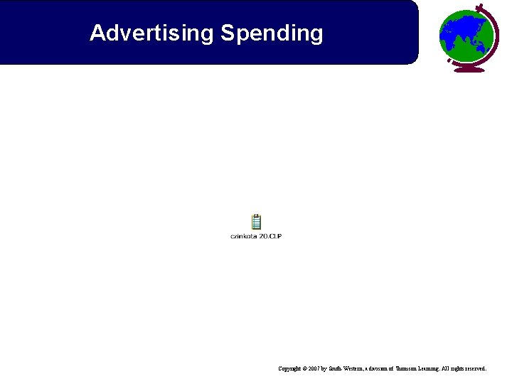 Advertising Spending Copyright © 2007 by South-Western, a division of Thomson Learning. All rights