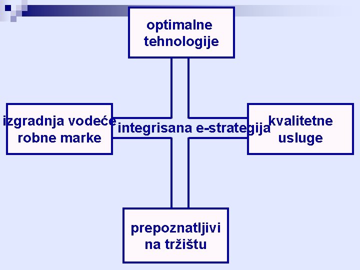 optimalne tehnologije izgradnja vodeće integrisana e-strategijakvalitetne robne marke usluge prepoznatljivi na tržištu 