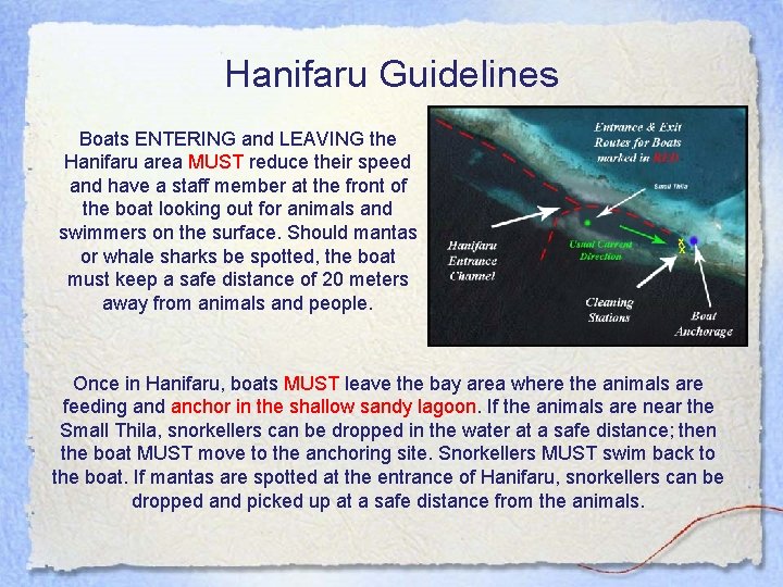 Hanifaru Guidelines Boats ENTERING and LEAVING the Hanifaru area MUST reduce their speed and