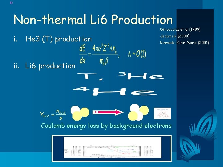 Non-thermal Li 6 Production Dimopoulos et al (1989) i. He 3 (T) production Jedamzik