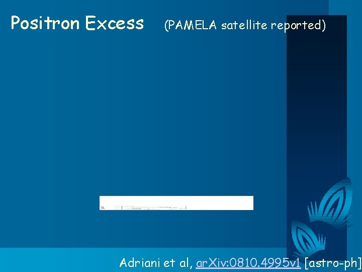 Positron Excess (PAMELA satellite reported) Adriani et al, ar. Xiv: 0810. 4995 v 1