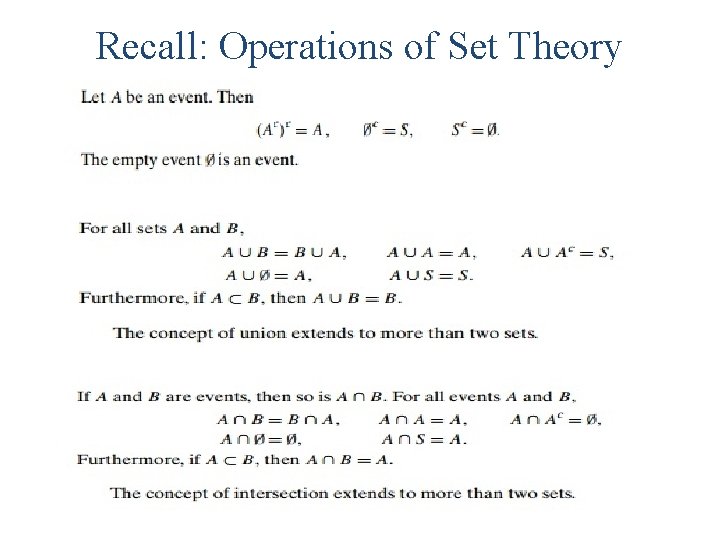 Recall: Operations of Set Theory 