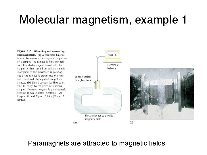 Molecular magnetism, example 1 Paramagnets are attracted to magnetic fields 