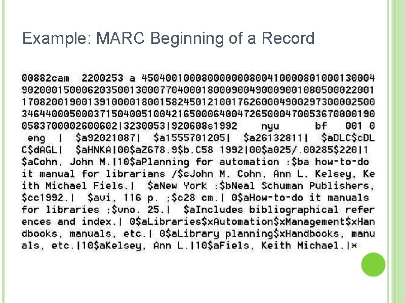 Example: MARC Beginning of a Record 