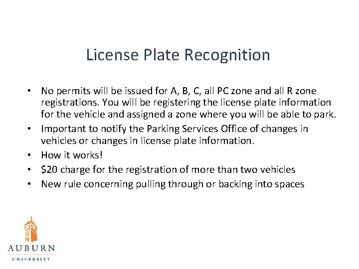 License Plate Recognition • No permits will be issued for A, B, C, all