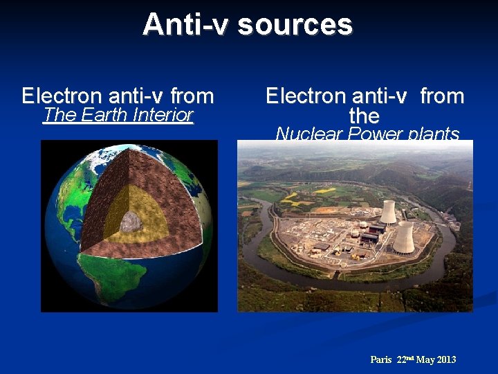 Anti-ν sources Electron anti-ν from The Earth Interior Electron anti-ν from the Nuclear Power