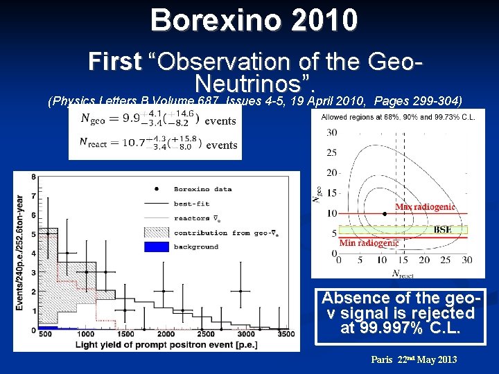 Borexino 2010 First “Observation of the Geo. Neutrinos”. (Physics Letters B Volume 687, Issues