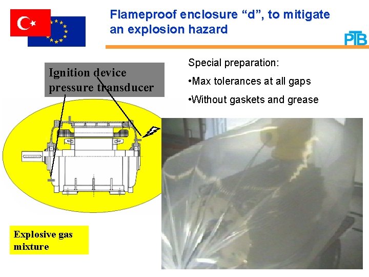 Flameproof enclosure “d”, to mitigate an explosion hazard Ignition device pressure transducer Explosive gas