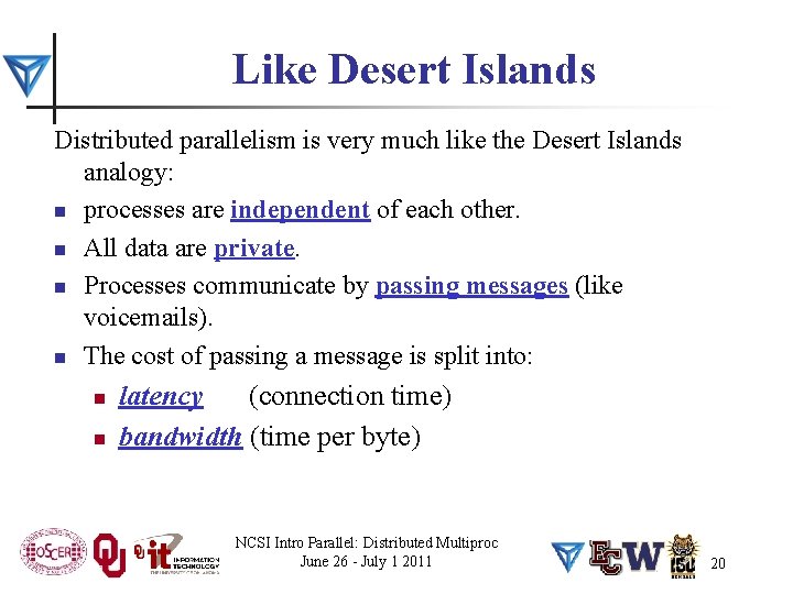 Like Desert Islands Distributed parallelism is very much like the Desert Islands analogy: n