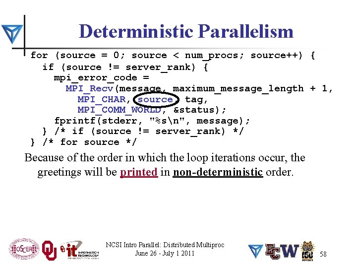 Deterministic Parallelism for (source = 0; source < num_procs; source++) { if (source !=