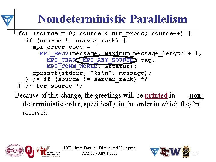 Nondeterministic Parallelism for (source = 0; source < num_procs; source++) { if (source !=