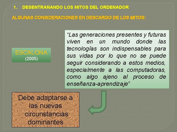 1. DESENTRAÑANDO LOS MITOS DEL ORDENADOR ALGUNAS CONSIDERACIONES EN DESCARGO DE LOS MITOS: ESCALONA