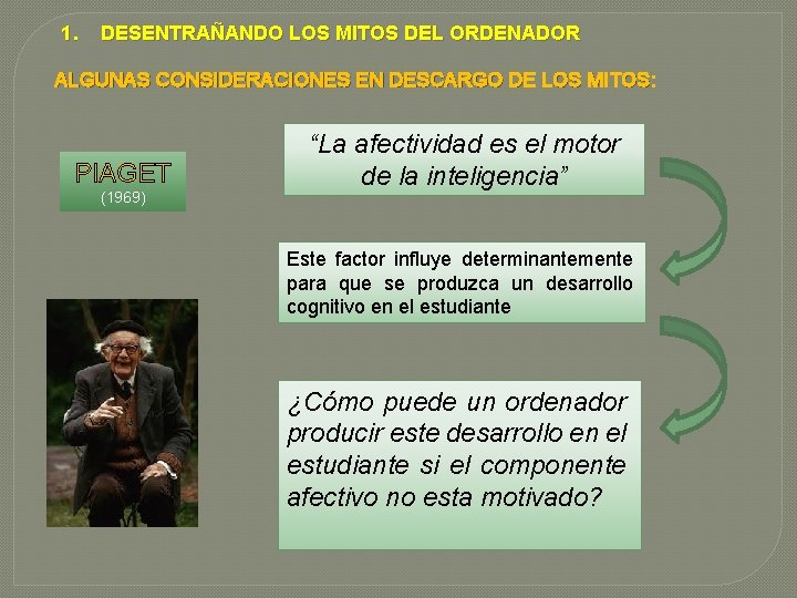 1. DESENTRAÑANDO LOS MITOS DEL ORDENADOR ALGUNAS CONSIDERACIONES EN DESCARGO DE LOS MITOS: PIAGET