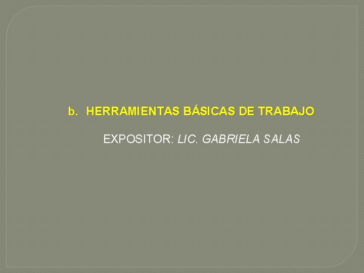 b. HERRAMIENTAS BÁSICAS DE TRABAJO EXPOSITOR: LIC. GABRIELA SALAS 