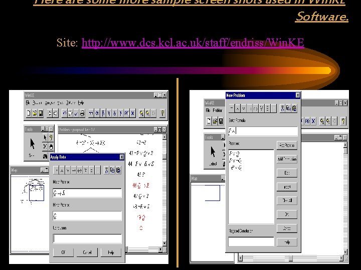 Here are some more sample screen shots used in Win. KE Software. Site: http: