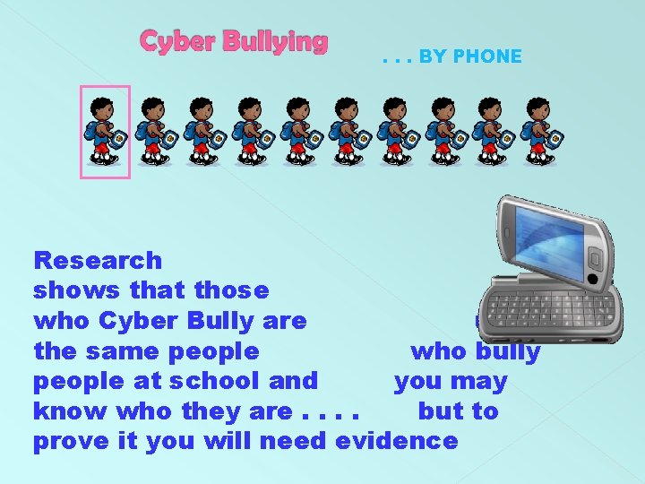 . . . BY PHONE Research shows that those who Cyber Bully are usually