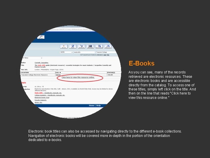 E-Books As you can see, many of the records retrieved are electronic resources. These