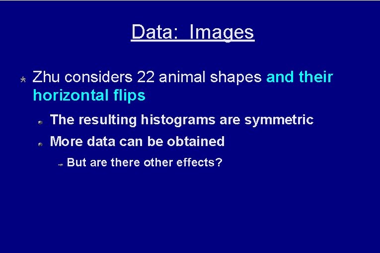 Data: Images Zhu considers 22 animal shapes and their horizontal flips The resulting histograms