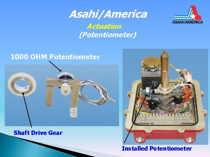 Asahi/America Actuation (Potentiometer) 1000 OHM Potentiometer Shaft Drive Gear Installed Potentiometer 