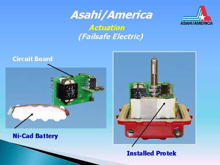 Asahi/America Actuation (Failsafe Electric) Circuit Board Ni-Cad Battery Installed Protek 