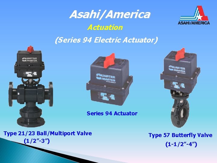 Asahi/America Actuation (Series 94 Electric Actuator) Series 94 Actuator Type 21/23 Ball/Multiport Valve (1/2”-3”)