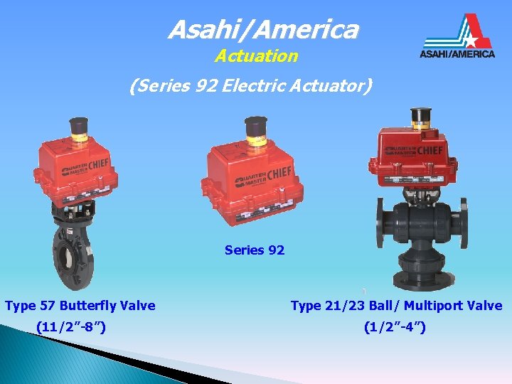 Asahi/America Actuation (Series 92 Electric Actuator) Series 92 Type 57 Butterfly Valve (11/2”-8”) Type