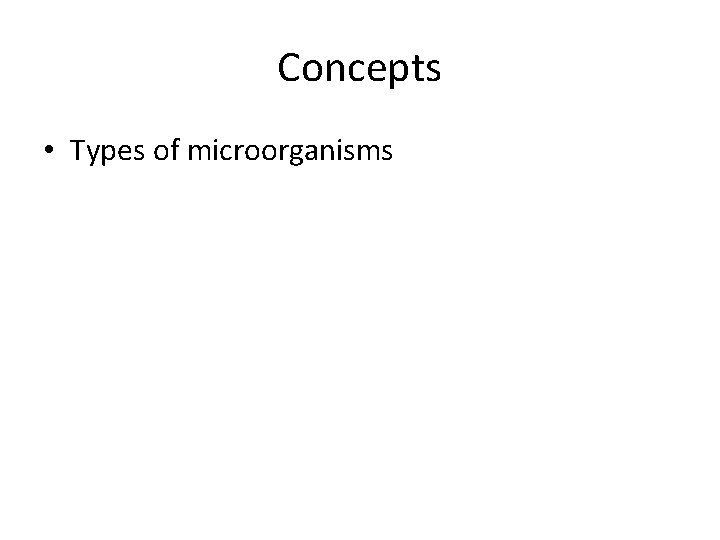 Concepts • Types of microorganisms 