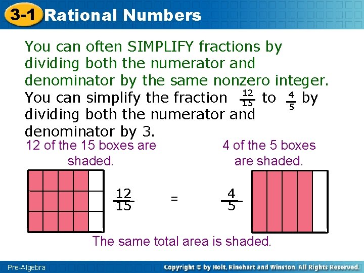 3 -1 Rational Numbers You can often SIMPLIFY fractions by dividing both the numerator