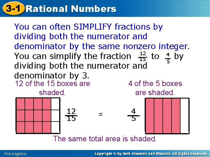 3 -1 Rational Numbers You can often SIMPLIFY fractions by dividing both the numerator