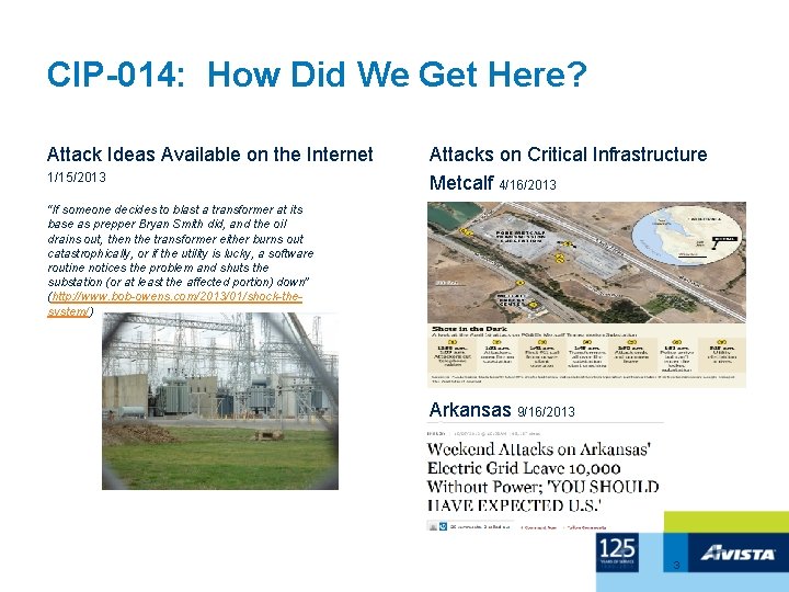 CIP-014: How Did We Get Here? Attack Ideas Available on the Internet 1/15/2013 Attacks