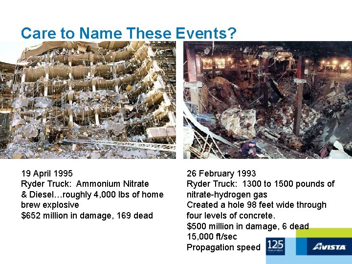 Care to Name These Events? 19 April 1995 Ryder Truck: Ammonium Nitrate & Diesel…roughly