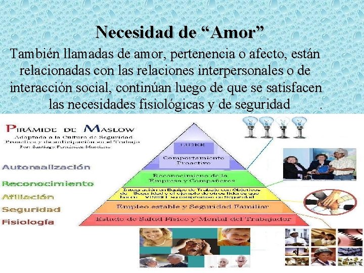 Necesidad de “Amor” También llamadas de amor, pertenencia o afecto, están relacionadas con las