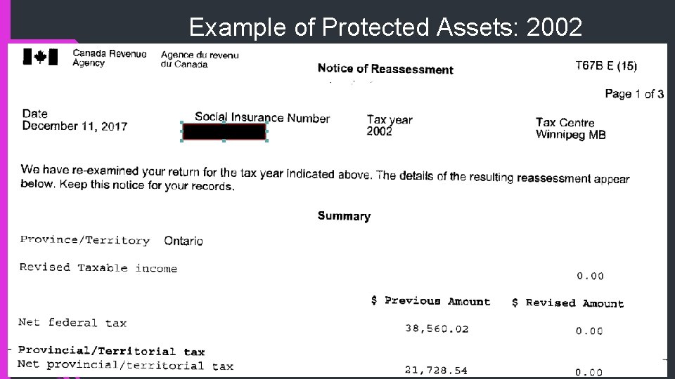 Example of Protected Assets: 2002 