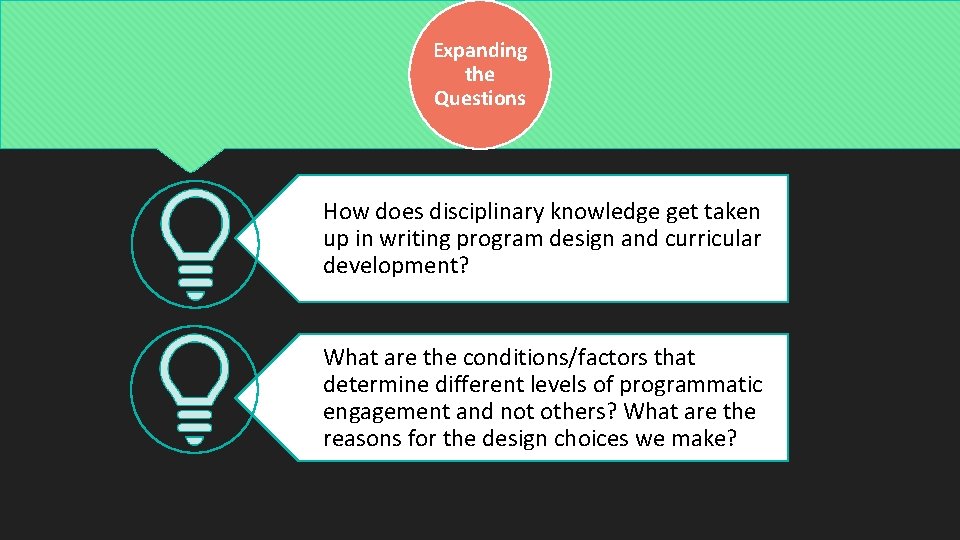 Expanding the Questions How does disciplinary knowledge get taken up in writing program design