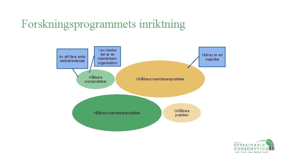 Forskningsprogrammets inriktning Av ett färre antal aktörer/individer I en mindre del av en mainstreamorganisation