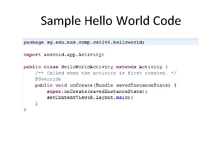 Sample Hello World Code 