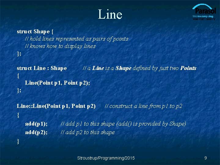 Line struct Shape { // hold lines represented as pairs of points // knows