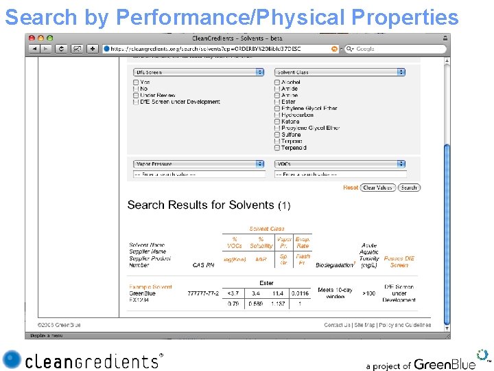 Search by Performance/Physical Properties 